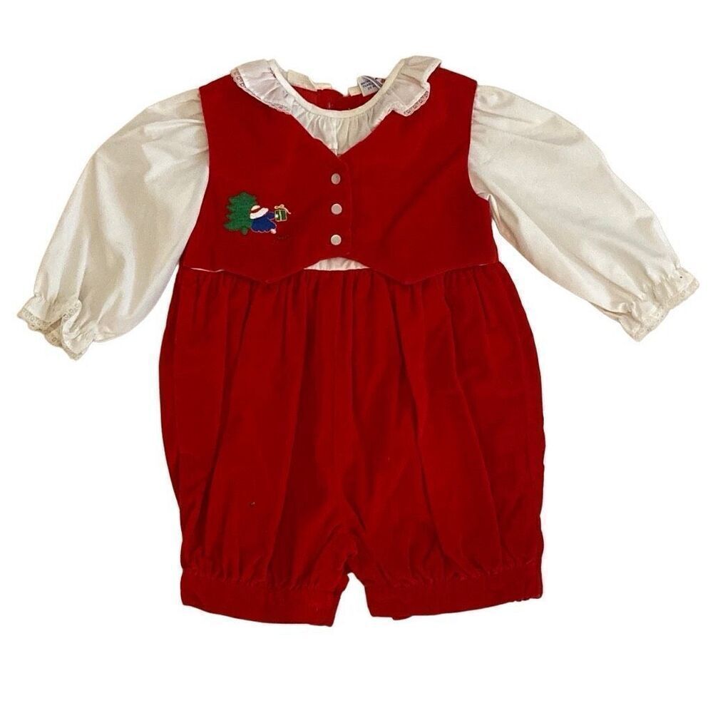 Vintage Petit Ami Red Velour Romper Baby 3-6 Months Size Christmas